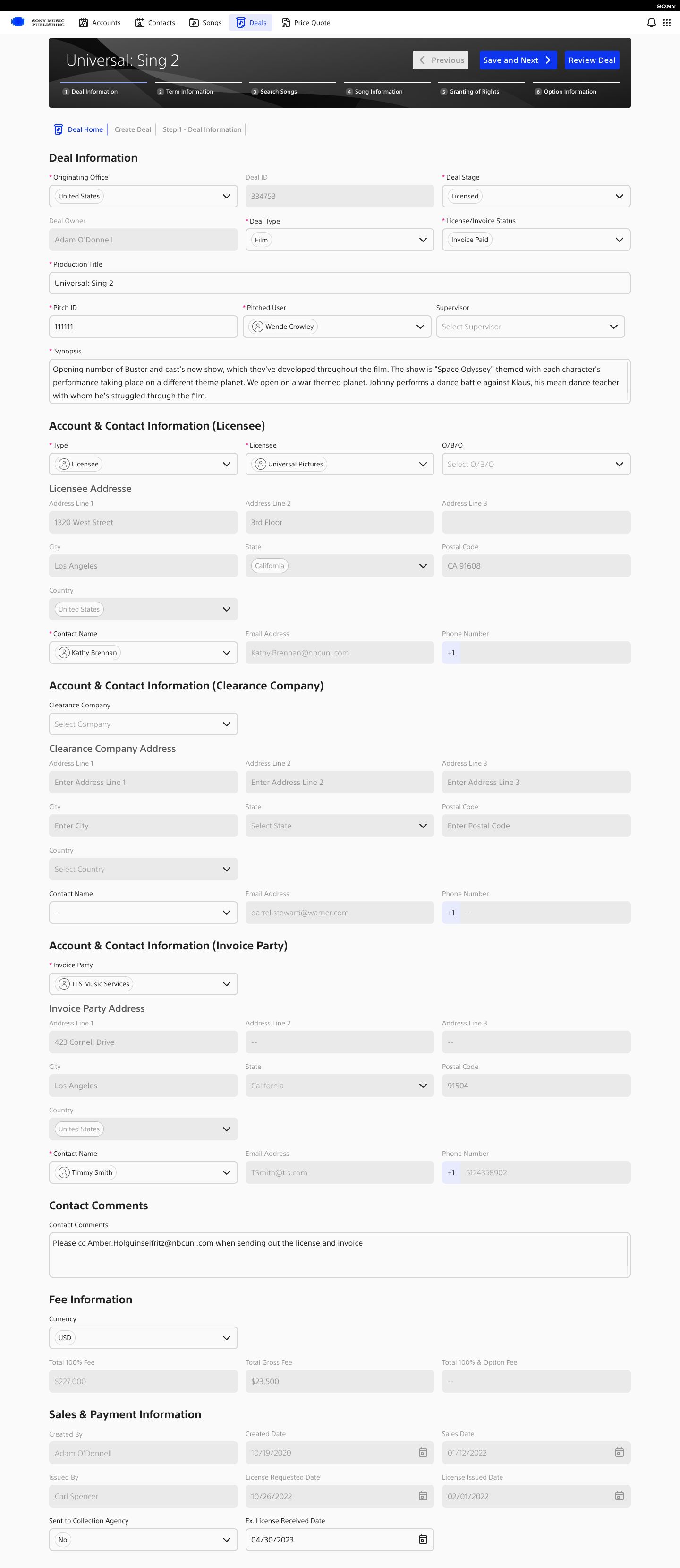 Step 1 — deal information